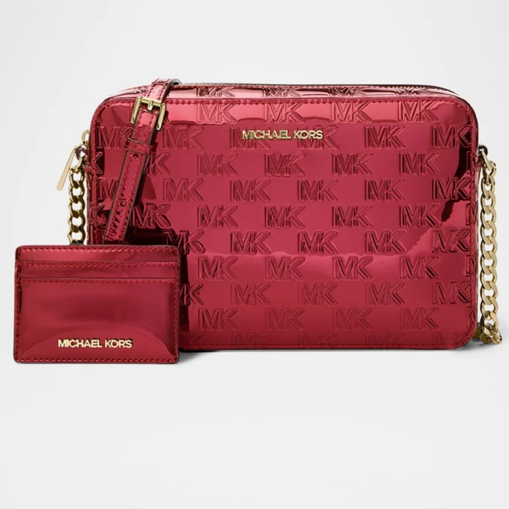 Michael Kors Gold and Burgundy Jet Bag Set, NIB, Beautiful, Retail $228